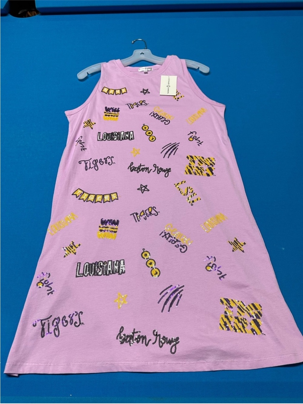 LSU Sequin Spirit Mini Dress in Lilac 100% cotton